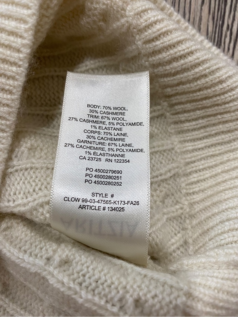 Aritzia Bloor Wool Cashmere Cable Knit Sweater Seaside Cream Small - Picture 14 of 15